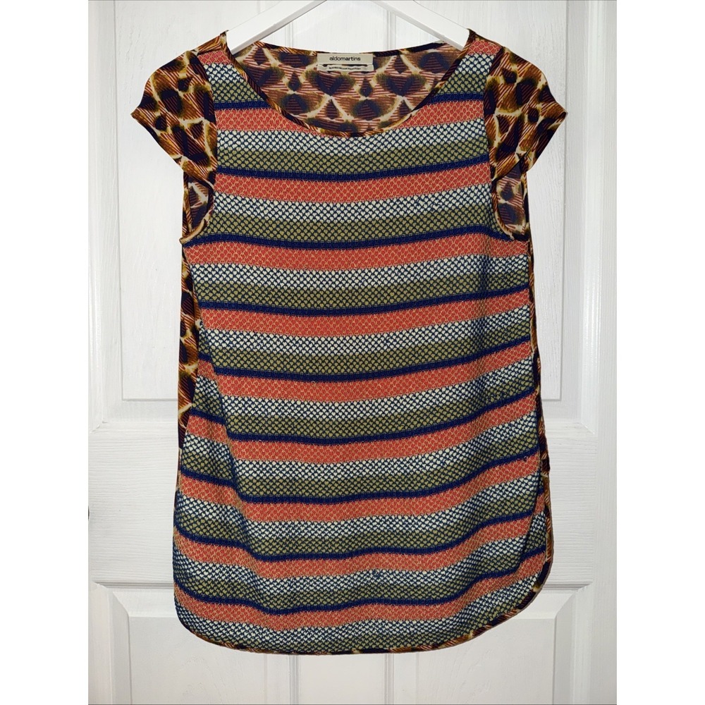 Aldomartins Colorful Geometric Texture Women Sz S festival Boho Blouse Colorful